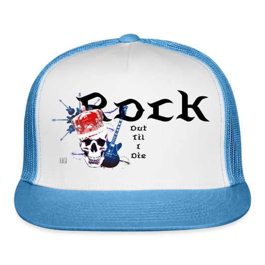 “Rock Out” Trucker Hat - white/blue