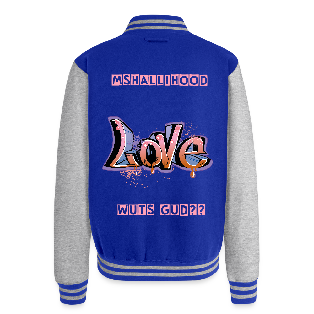 Love/Wuts Good??  Heavyweight Letterman Jacket - royal/heather grey