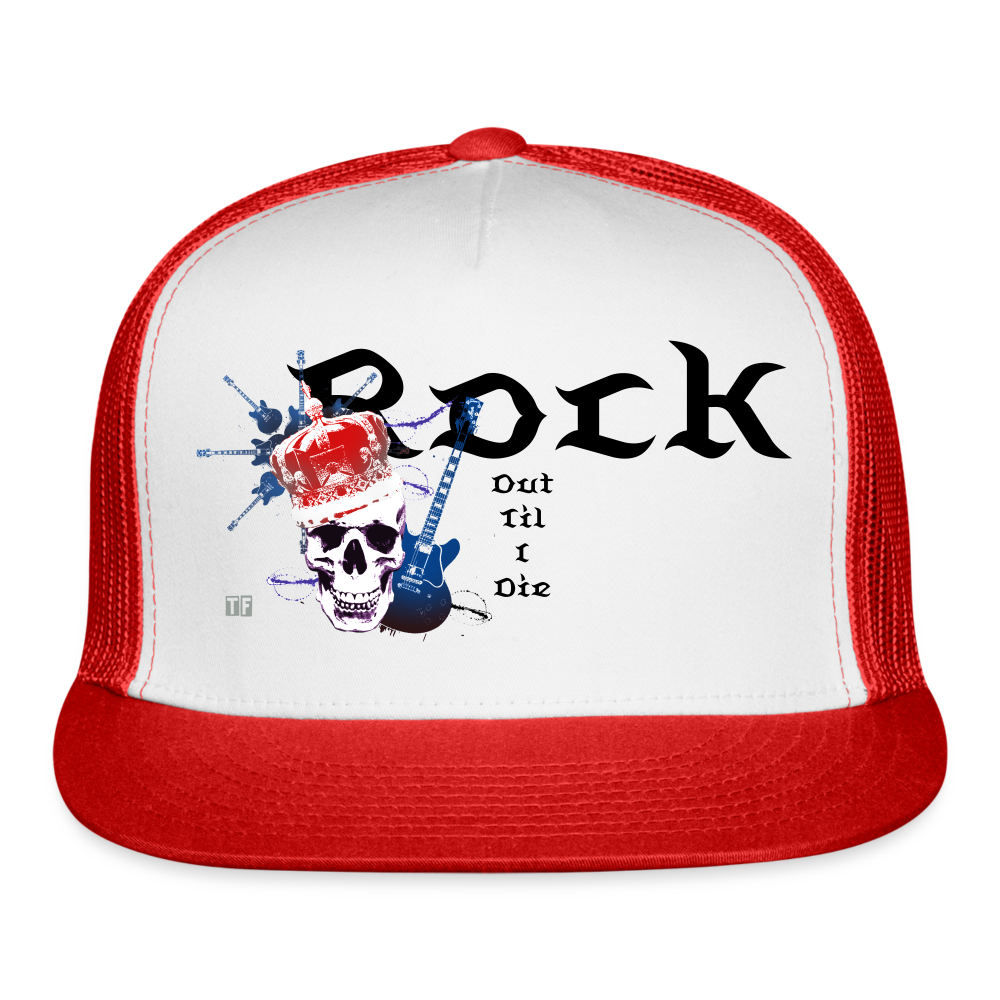 “Rock Out” Trucker Hat - white/red