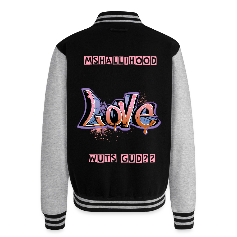 Love/Wuts Good??  Heavyweight Letterman Jacket - black/heather grey